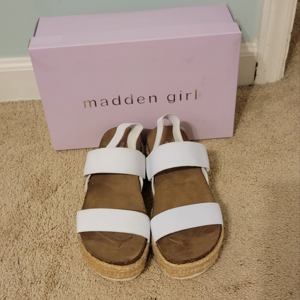 Madden Girl platform white sandals